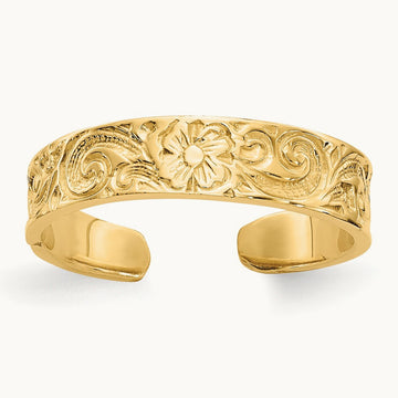 Flower/Scroll Toe Ring, 14K