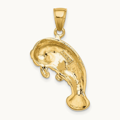 2-D Polished Manatee Charm, 14K