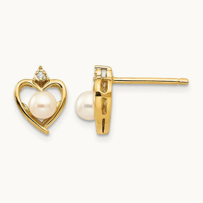 FW Cultured Pearl and Diamond Heart Earrings, 14K