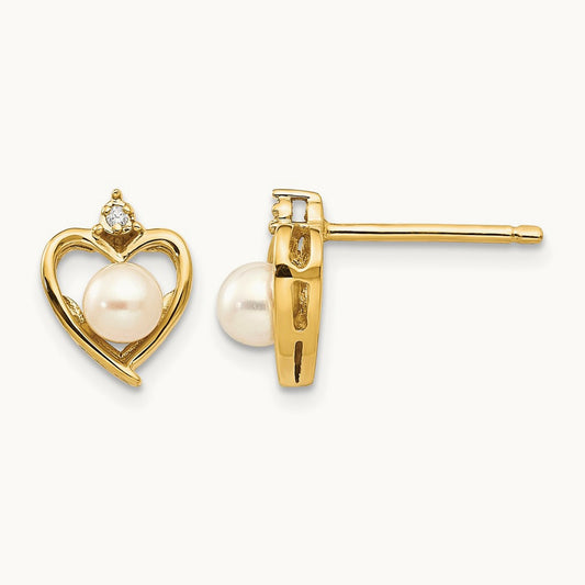 FW Cultured Pearl and Diamond Heart Earrings, 14K