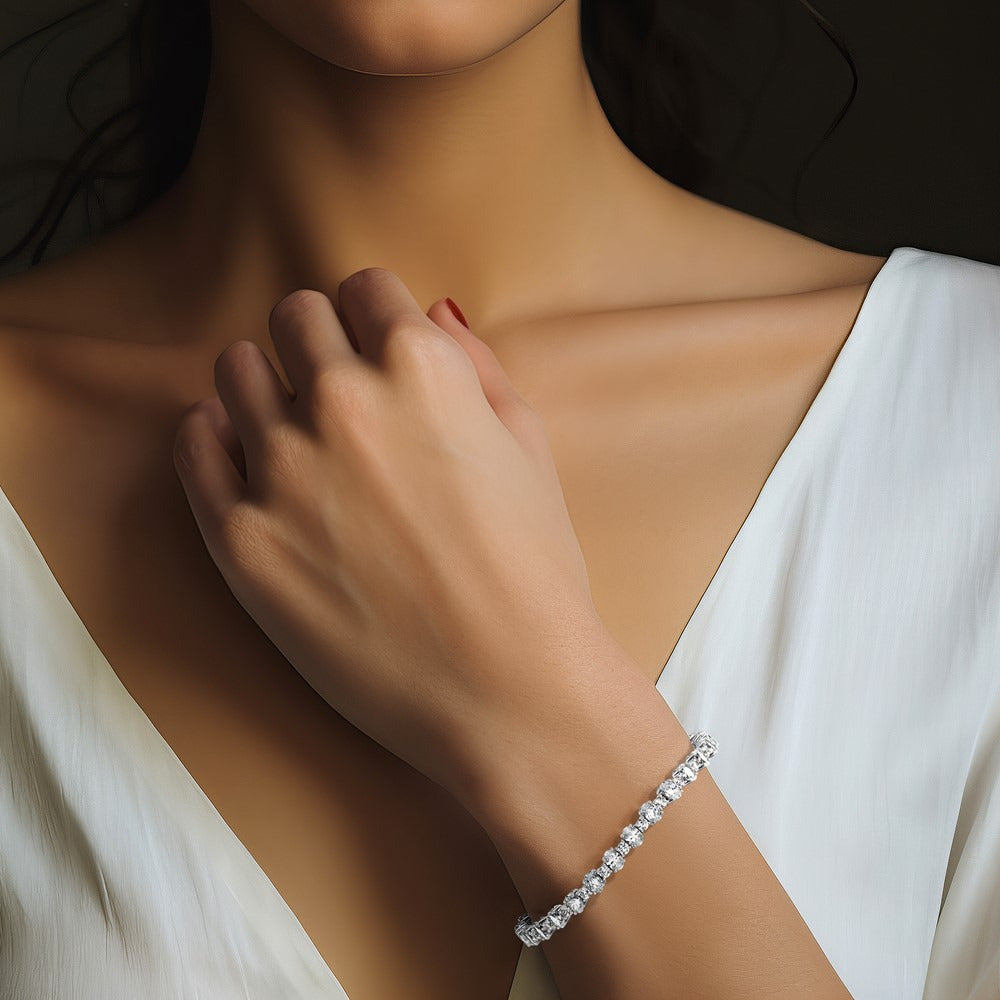 Oval/Round Tennis Bracelet, 11.00 ct tw Lab-Grown Diamond — 14K White Gold