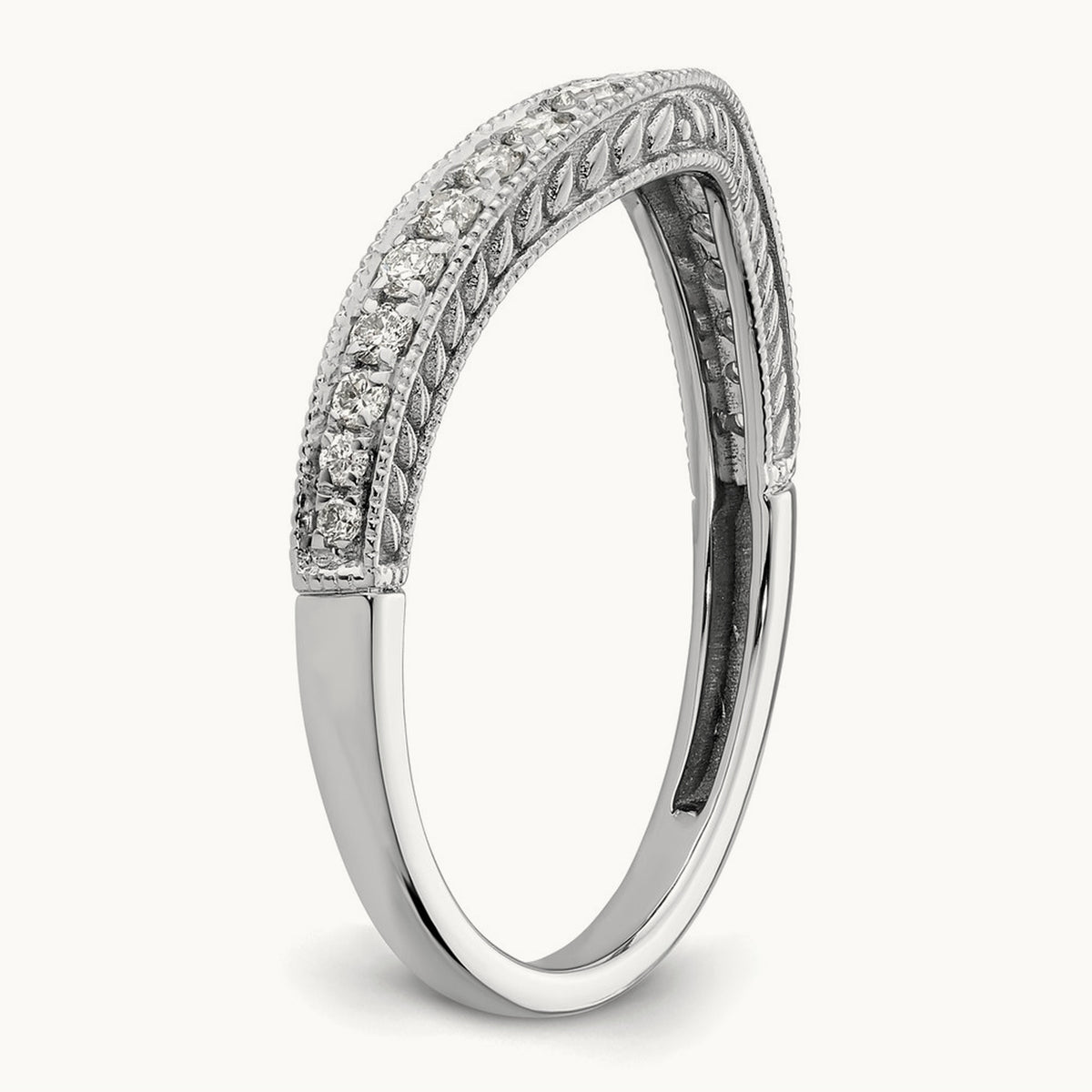 Contoured Diamond Wedding Band, 14K White Gold