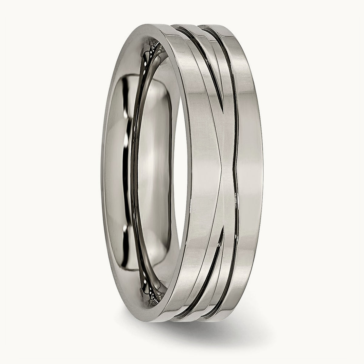 Polished Grooved Band, 6mm, Titanium