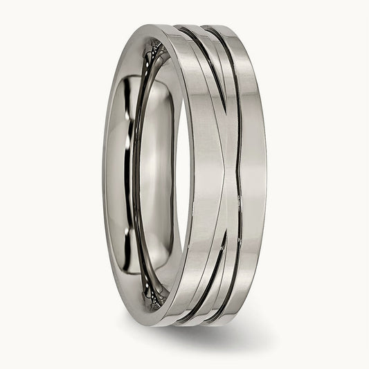 Polished Grooved Band, 6mm, Titanium