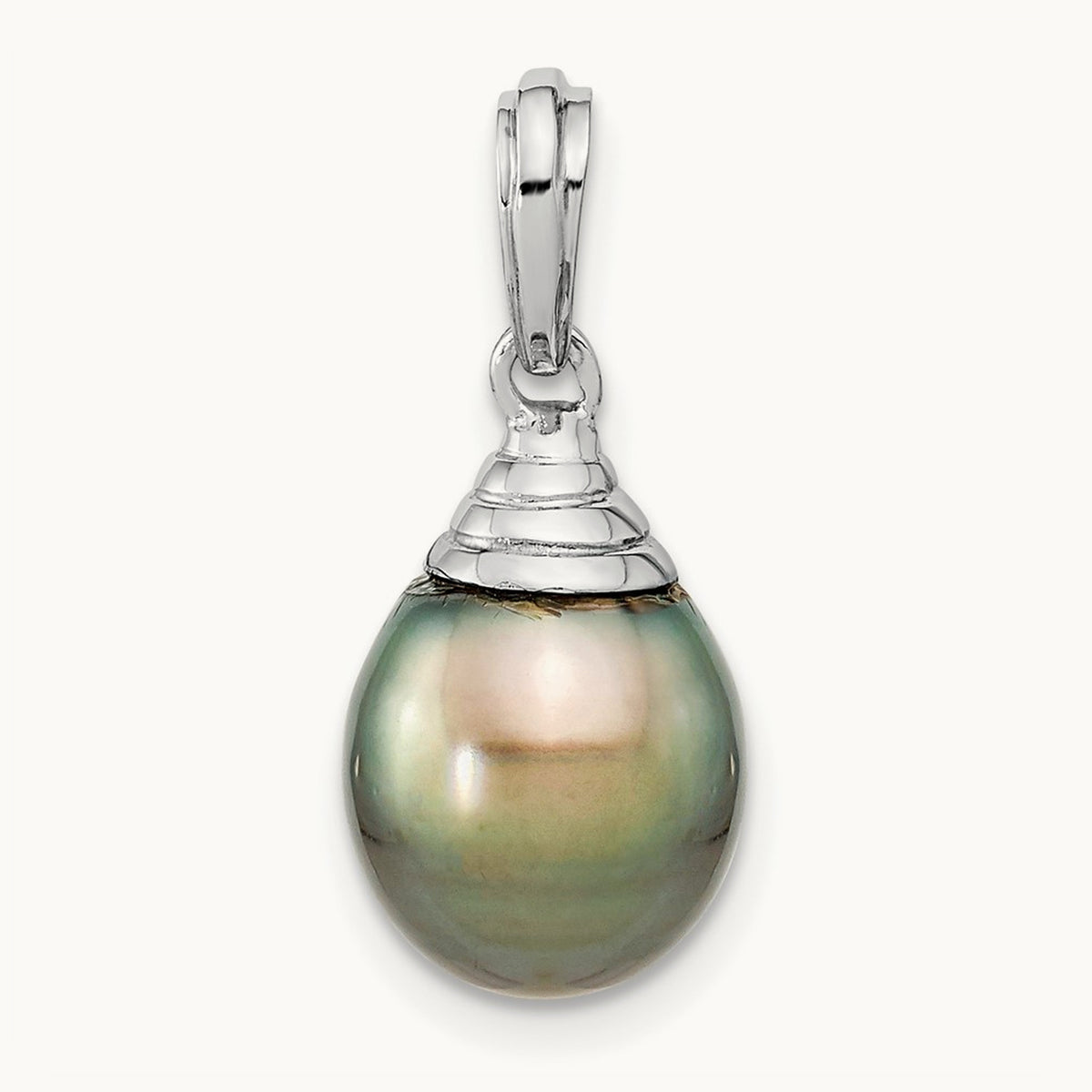 9- Teardrop Black Saltwater Tahitian Pearl Pendant — 14K White Gold