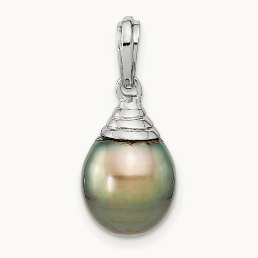 9- Teardrop Black Saltwater Tahitian Pearl Pendant — 14K White Gold