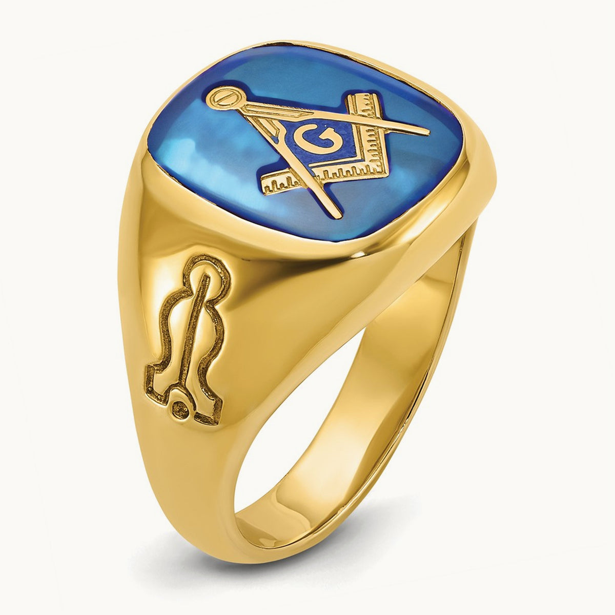IBGoodman Men's Grooved w/ Cr. Sapphire Blue Lodge Masonic Ring, 14K