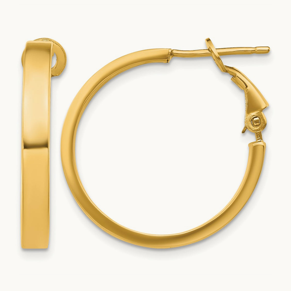 Polished Square Tube Round Hoop Earrings — 14K Yellow Gold, 3x25mm