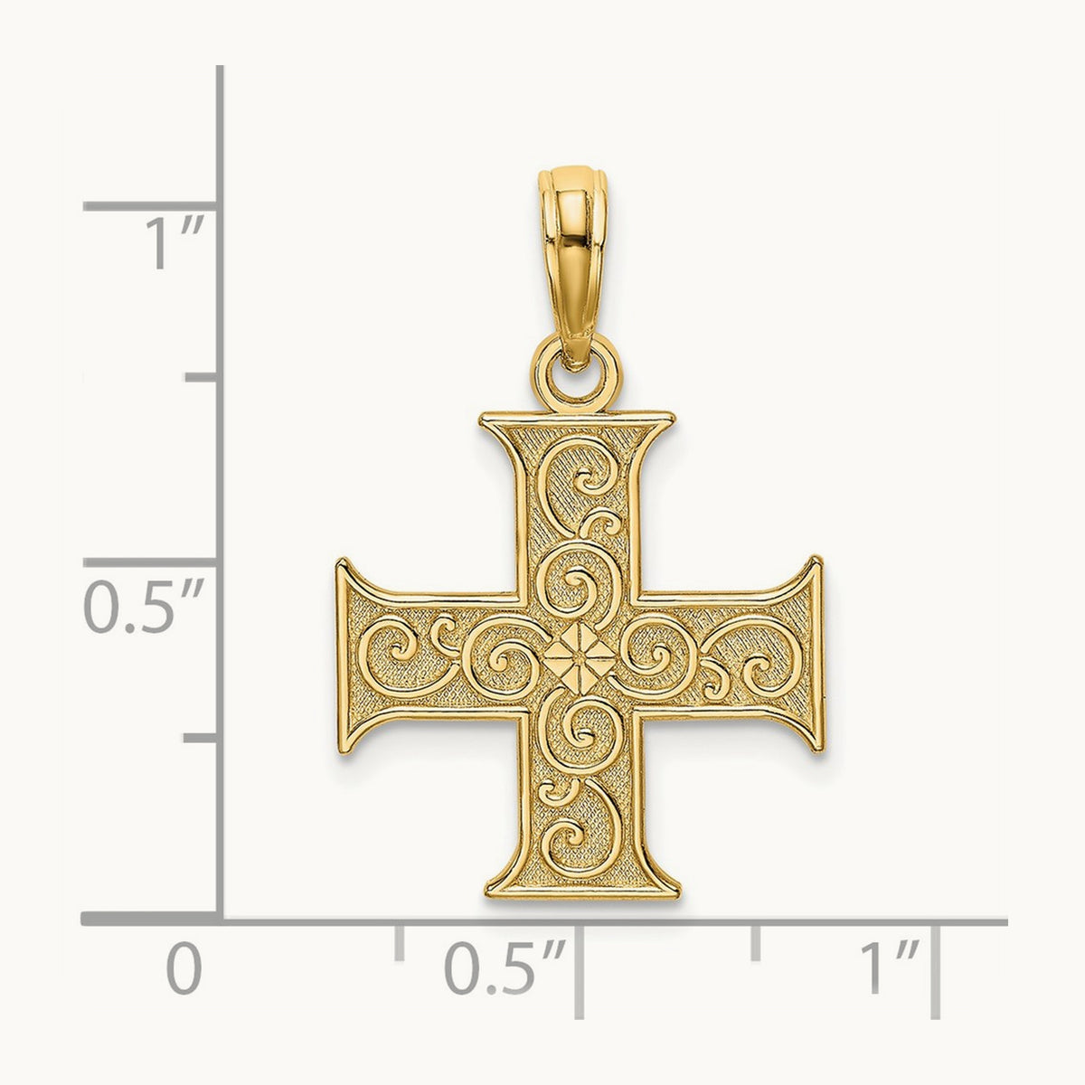Greek Cross With Swirl Design Charm, 14K