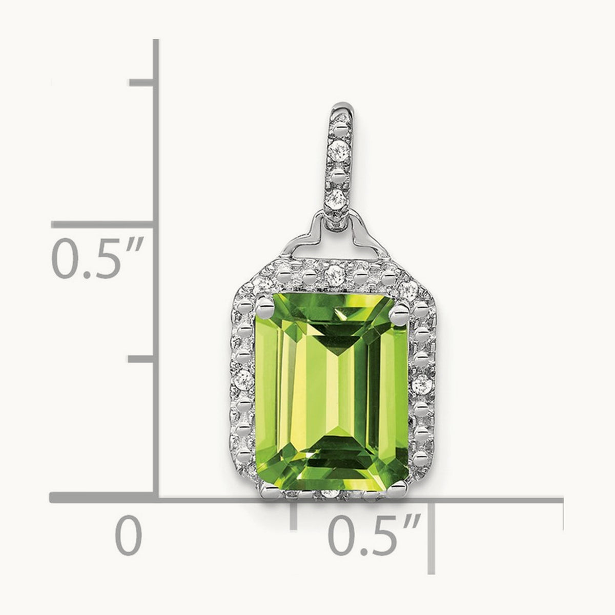 Emerald-cut Peridot and Diamond Halo Pendant, 14K White Gold