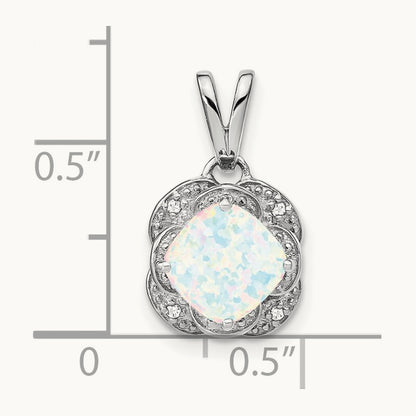 Cushion Created Opal and Diamond Pendant, 14K White Gold