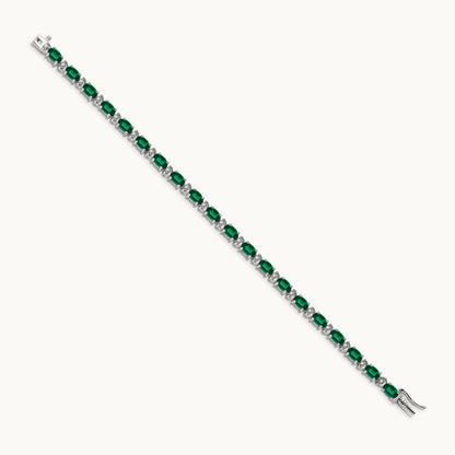 Oval Created Emerald and Diamond Bracelet, 14K White Gold