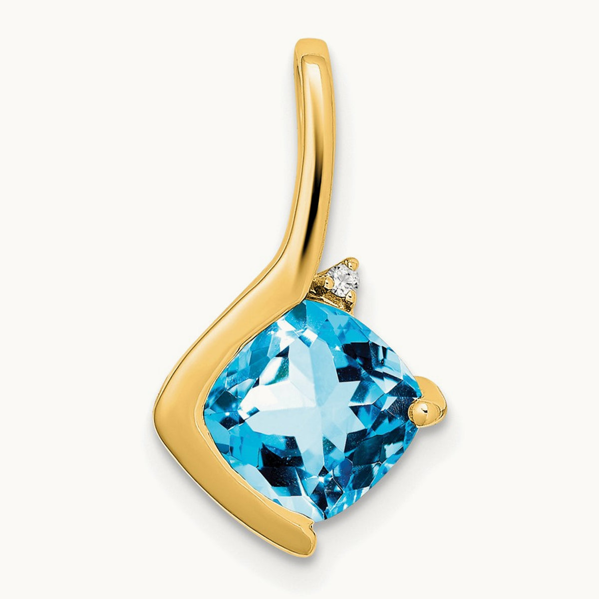 Cushion Blue Topaz and Diamond Pendant — 14K Yellow Gold