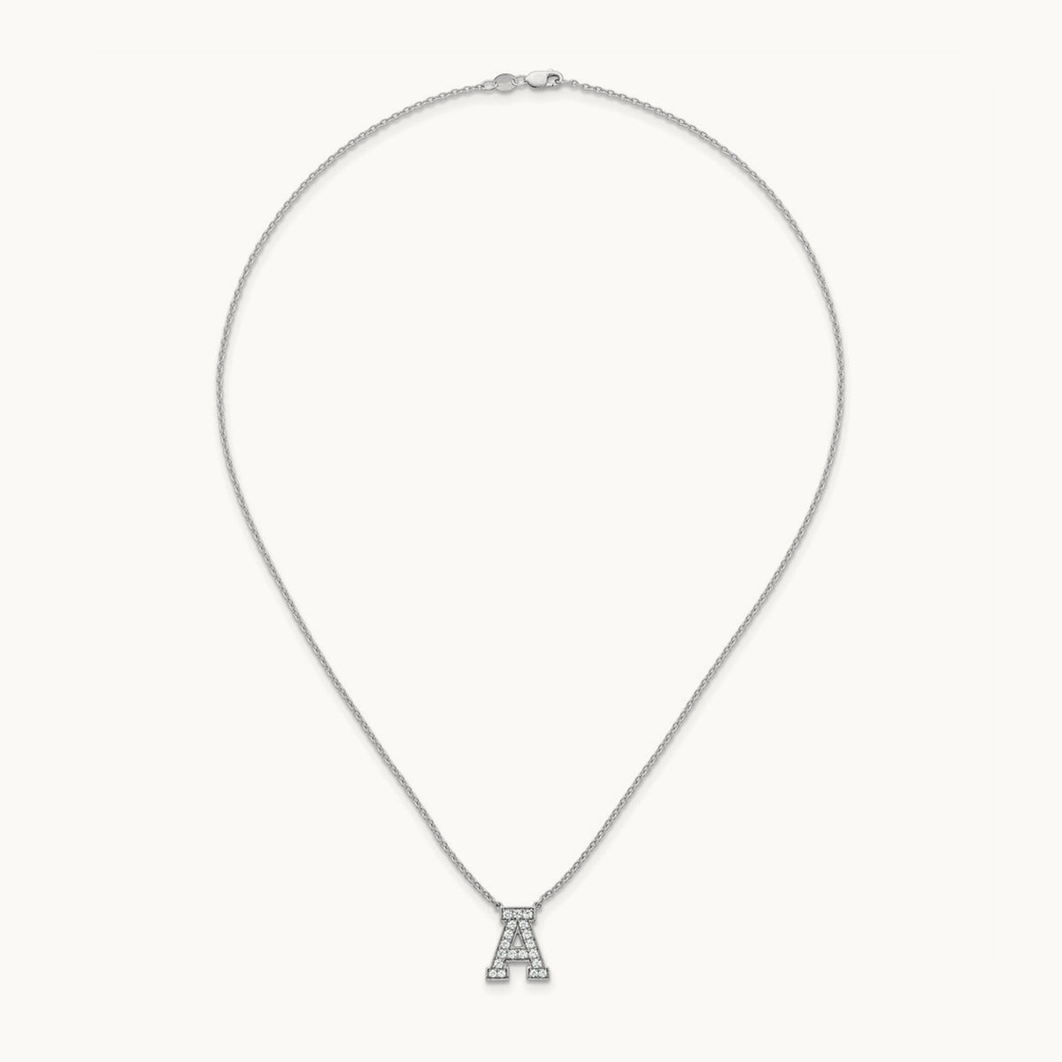 Initial Necklace — 14K White Gold, A, 1/2 ct