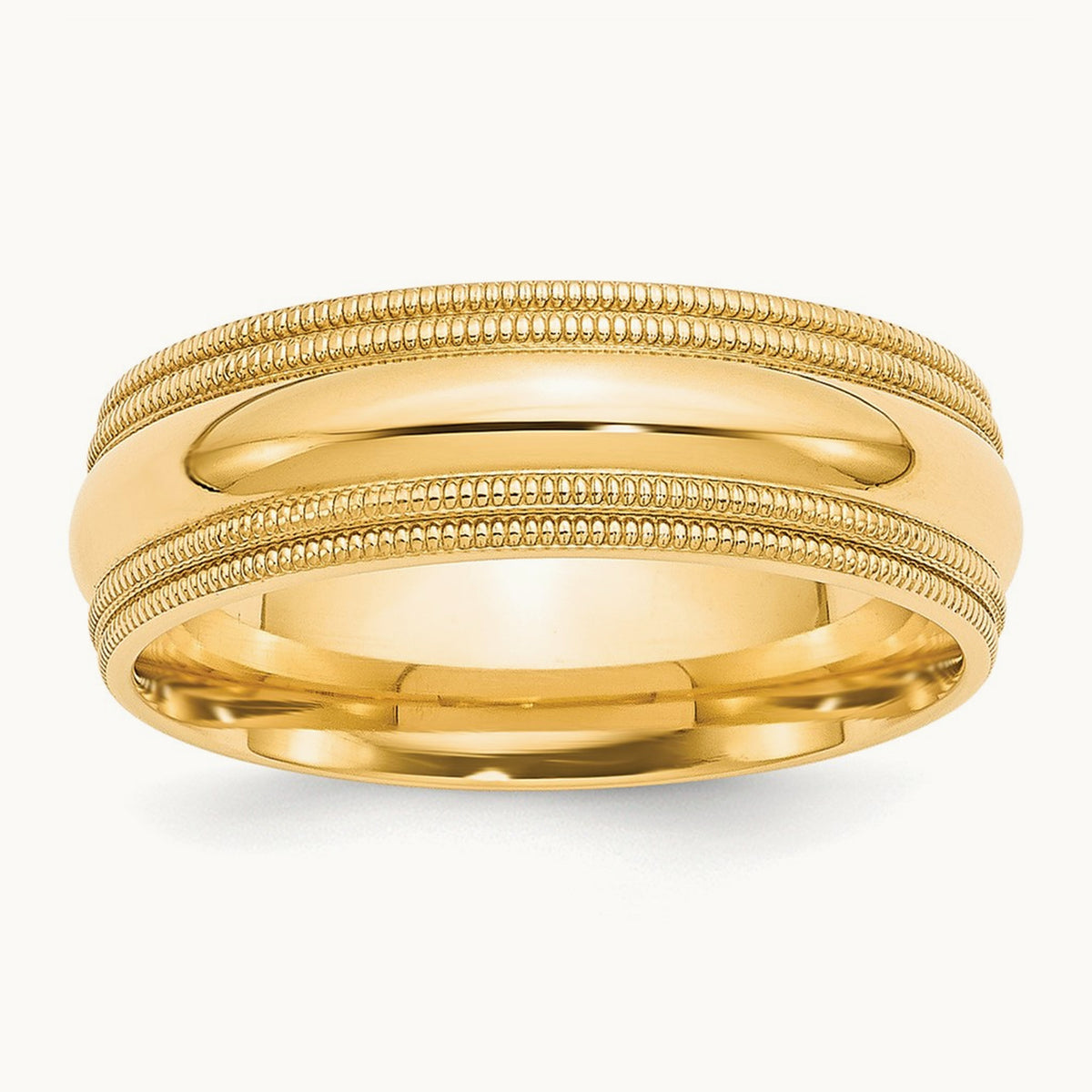 Double Milgrain Comfort Fit Band, 7mm, 10K Yellow Gold