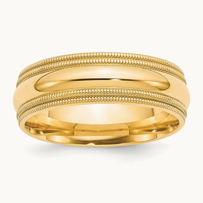 Double Milgrain Comfort Fit Band, 7mm, 10K Yellow Gold