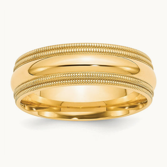 Double Milgrain Comfort Fit Band, 7mm, 10K Yellow Gold