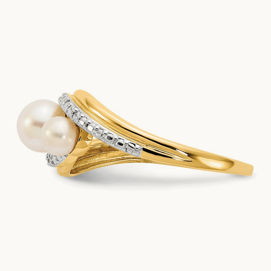 Diamond and FW Cultured 3-Pearl Bypass Ring, 14K