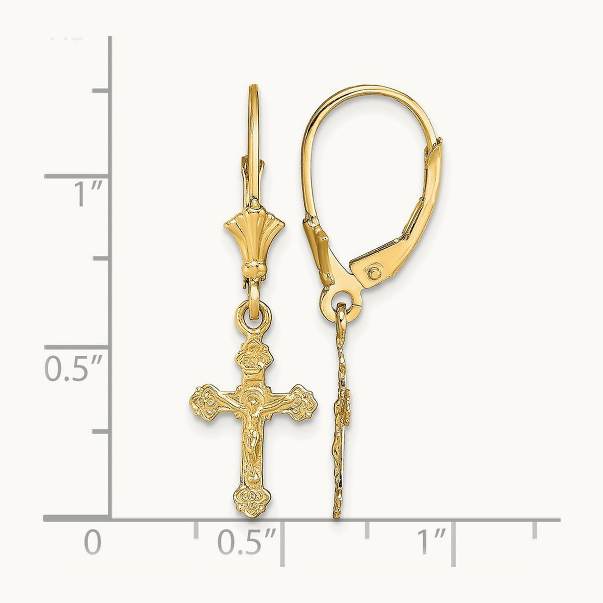 Crucifix Leverback Earrings, 14K