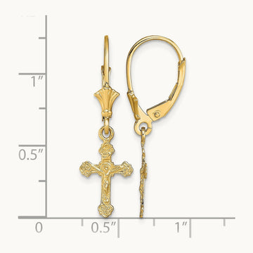 Crucifix Leverback Earrings, 14K