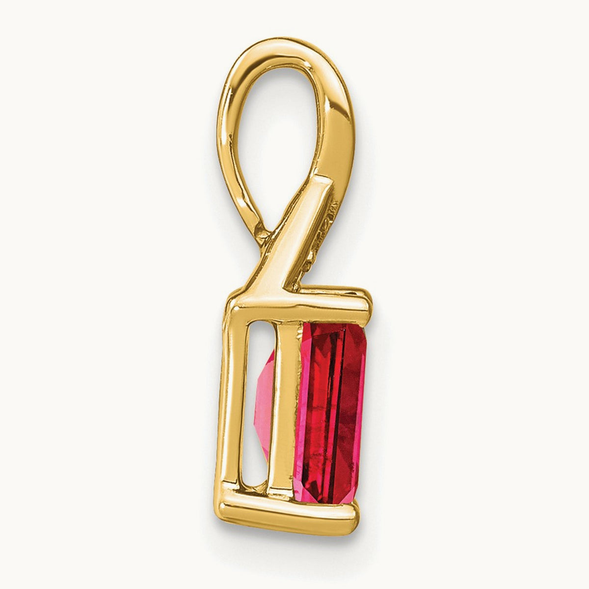 Emerald-shape Ruby and Diamond Pendant — 14K Yellow Gold, 15.75mm