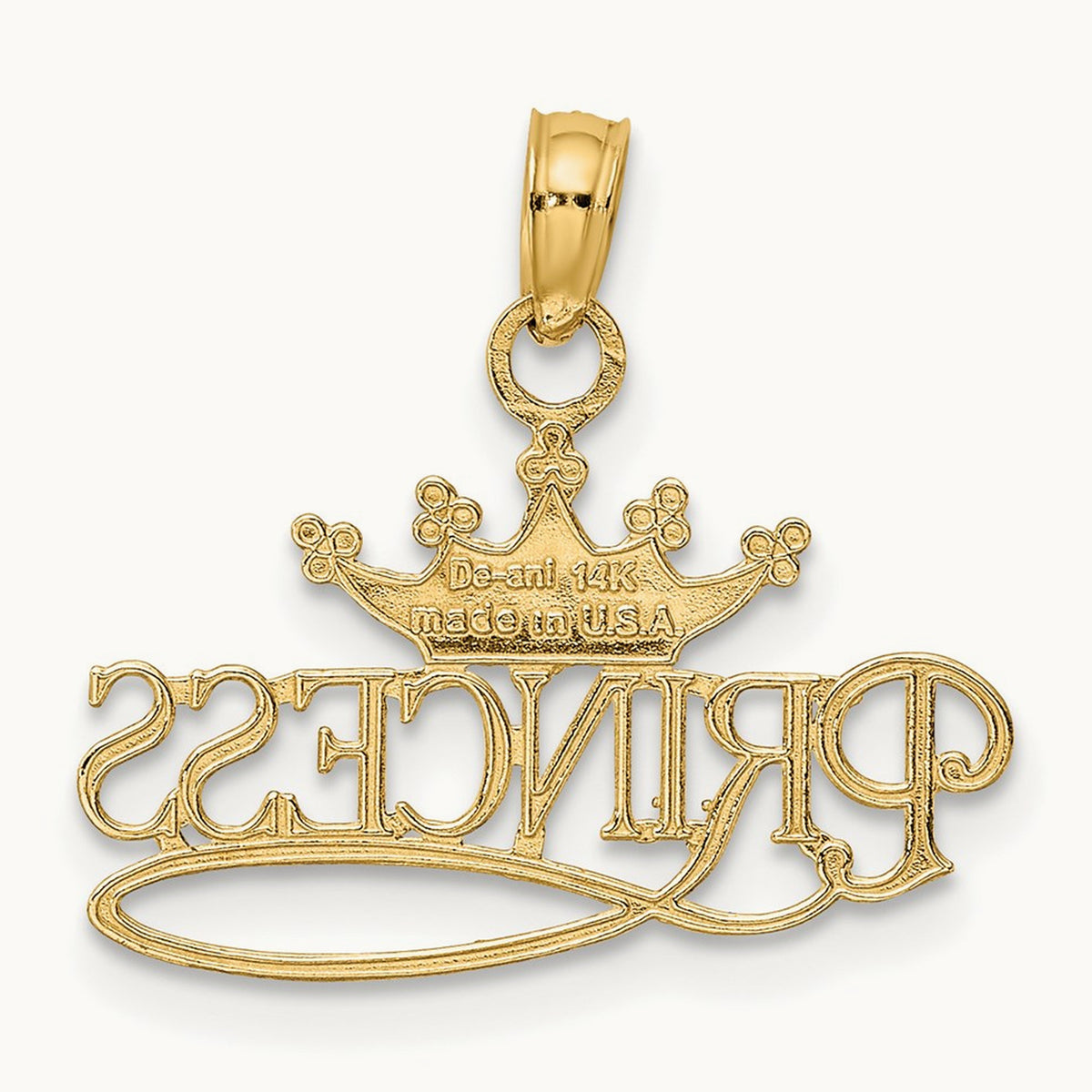 w/Rhodium Polished PRINCESS with Crown Pendant, 14K