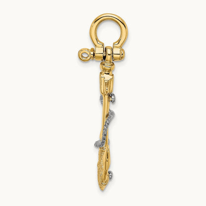 3-D Small Anchor w/Rope and Shackle Bail Charm, 14K Two-tone
