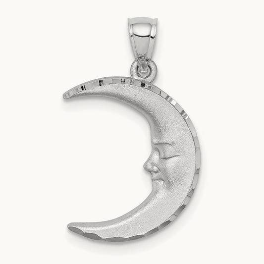 Satin Diamond-cut Moon Pendant, 14K White Gold