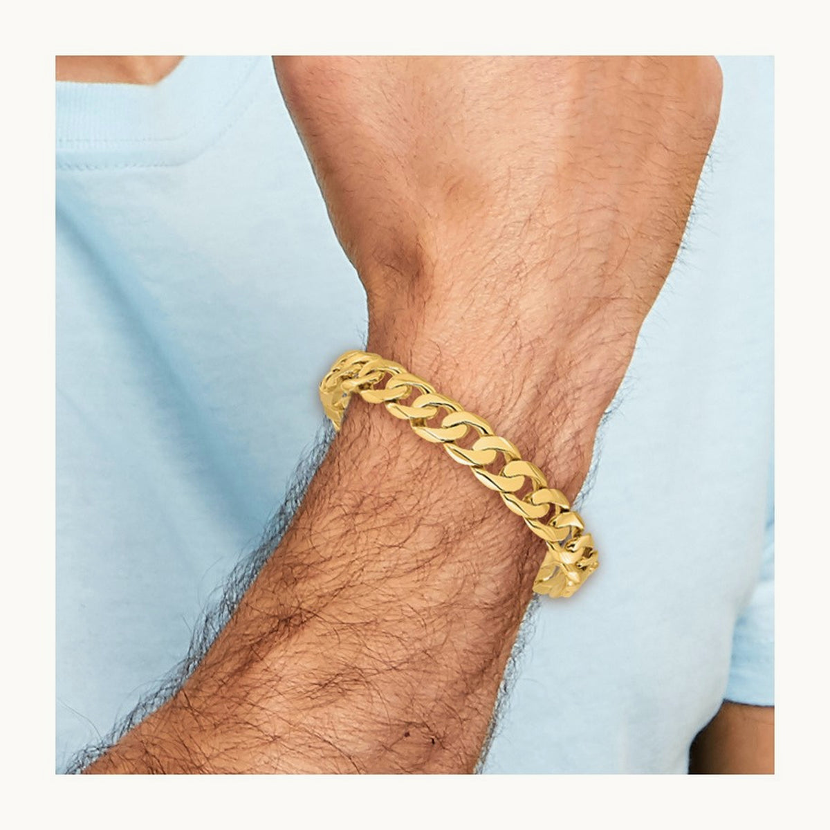 Hand Polished Fancy Curb Link Bracelet, 11mm, 14K