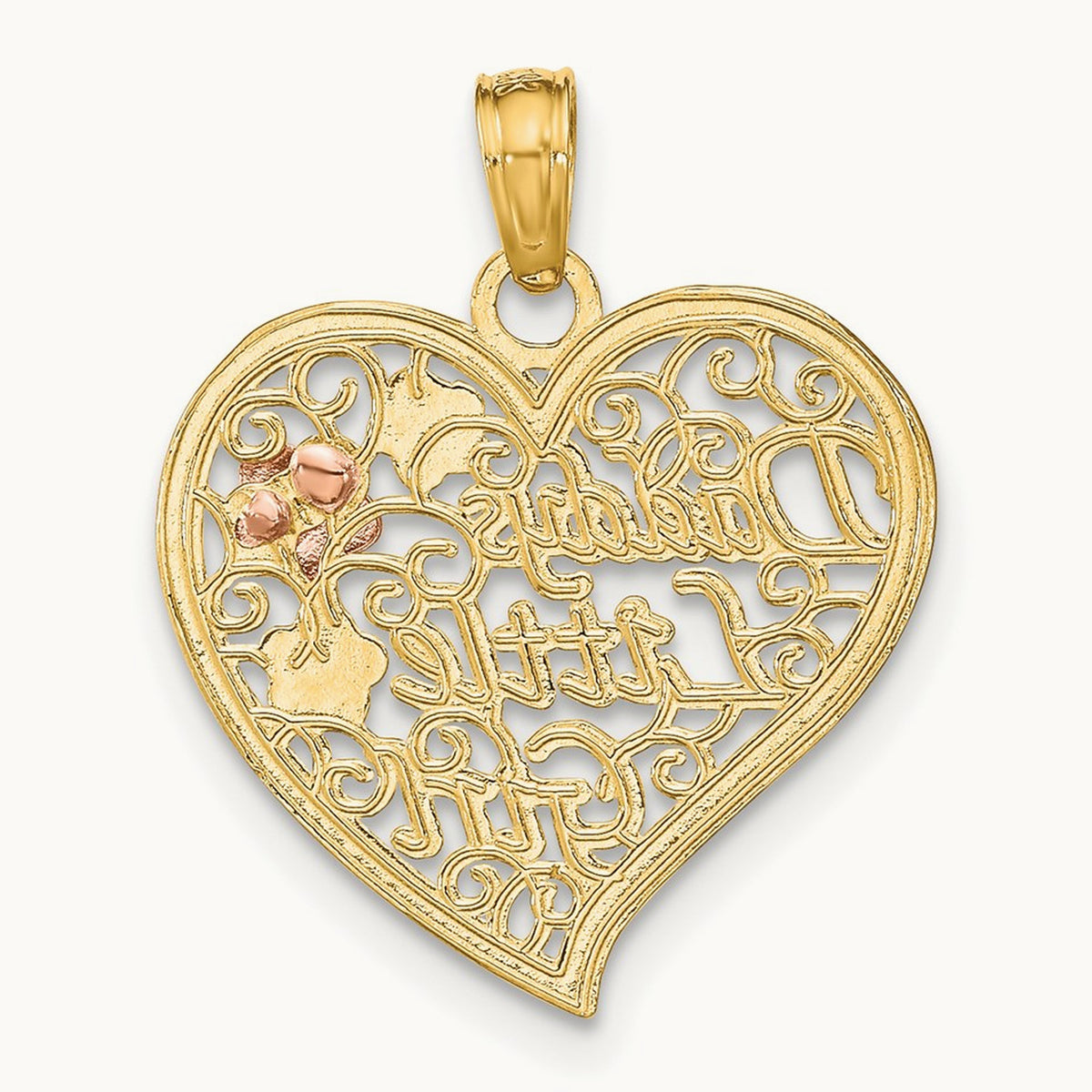 Rhodium DADDYS LITTLE GIRL Filigree Heart Charm, 14K Two-tone White