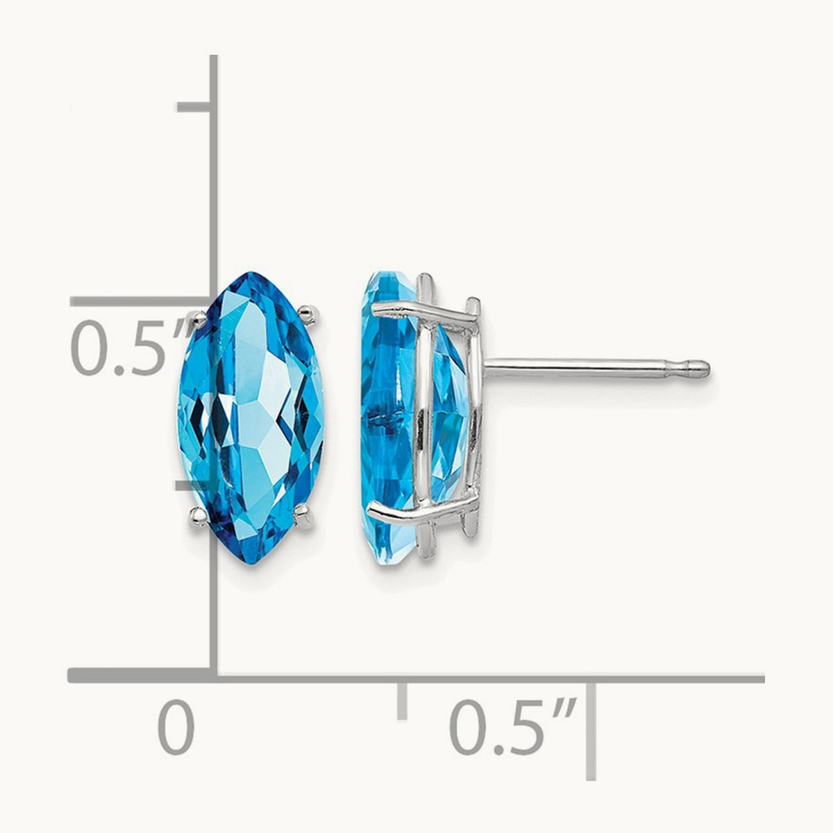 10x5mm Blue Topaz Marquise Stud Earring, 14K White Gold