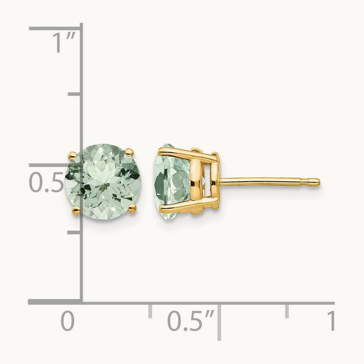 Round Green Quartz Earrings — 14K Yellow Gold, 7mm