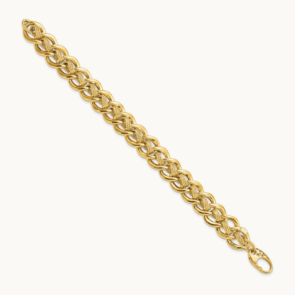 Polished and Textured Fancy Link Bracelet, 14K