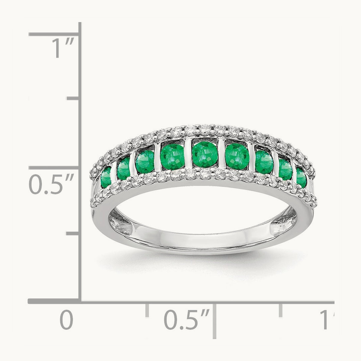Diamond and Emerald Fancy Ring, 14K White Gold