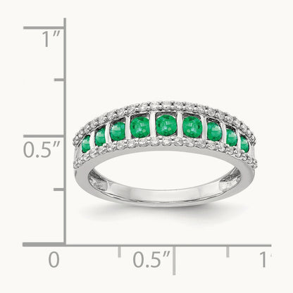 Diamond and Emerald Fancy Ring, 14K White Gold
