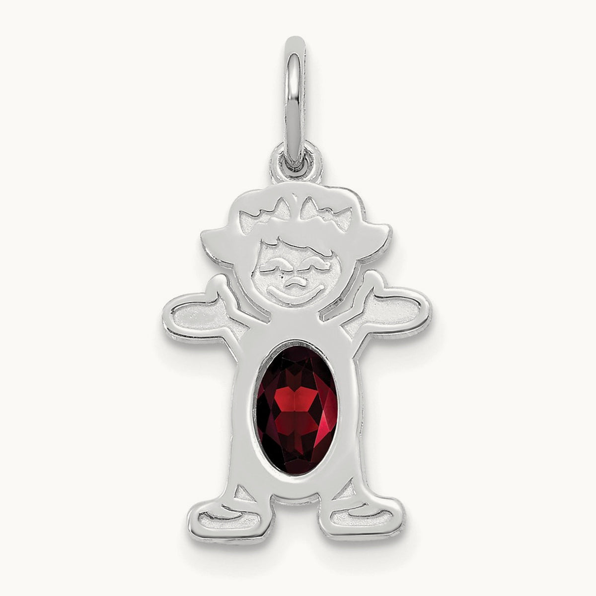 Girl 6x4 Oval Genuine Garnet-January, 14K White Gold
