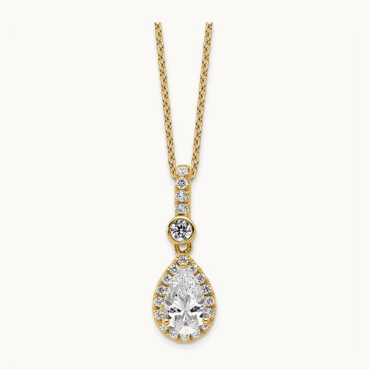Pear Halo Pendant Necklace, 1.00 ct tw Lab-Grown Diamond