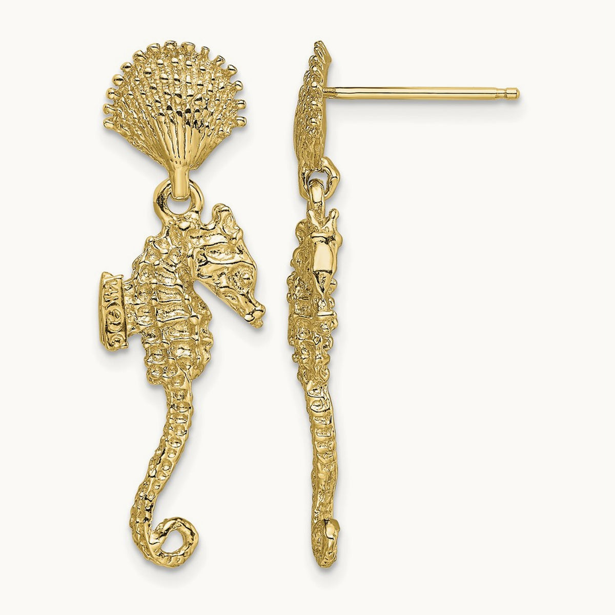 Shell & Seahorse Dangle Earrings, 14K