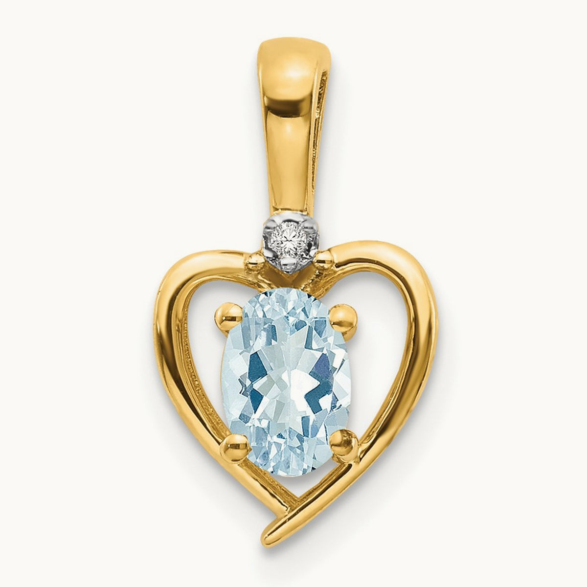 Aquamarine and Diamond Heart Pendant — 14K Yellow Gold