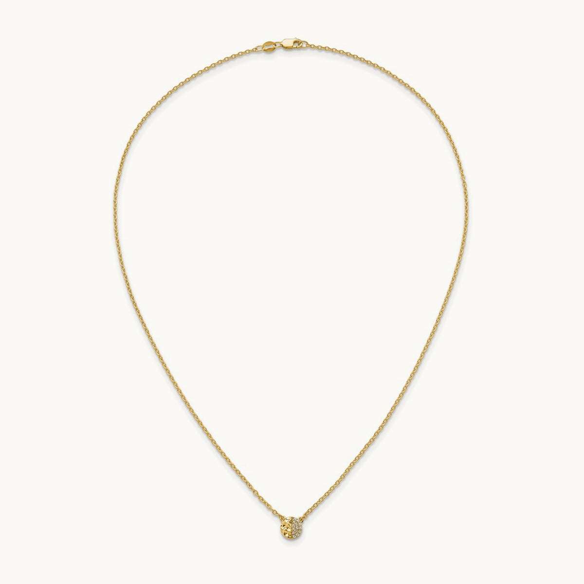 Polished and Hammered Diamond Disk Necklace, 14K