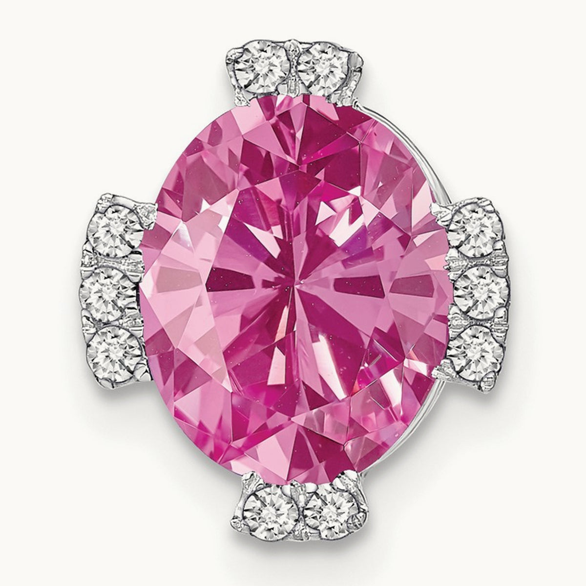 Oval Created Pink Sapphire and Diamond Chain Slide, 14K White Gold