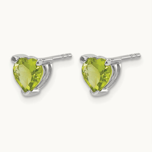 Heart Peridot Earrings, 14K White Gold