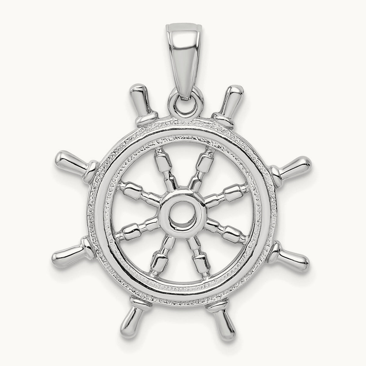 3D Ships Wheel Pendant — 14K White Gold