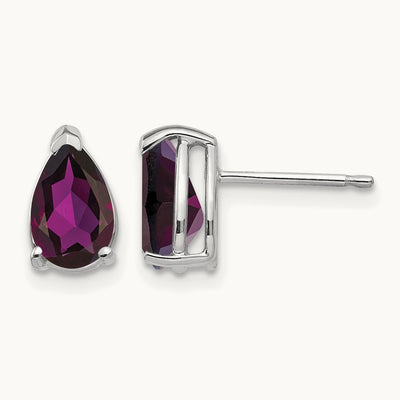 8x5mm Pear Rhodolite Garnet Earrings, 14K White Gold