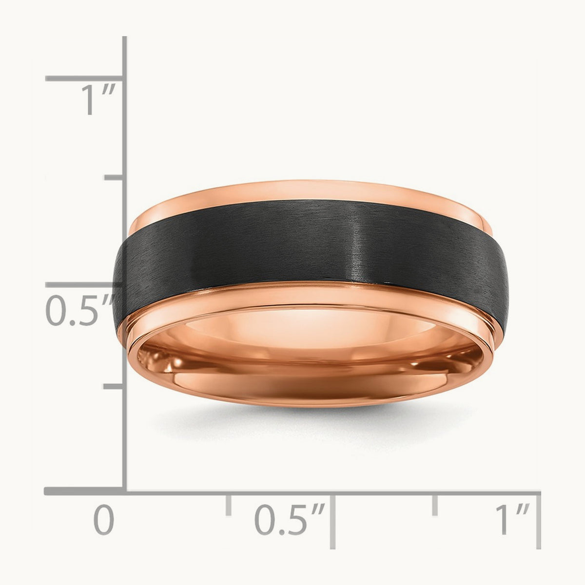 Black Zirconium Brushed and Polished Rose IP-plated Band, 8mm
