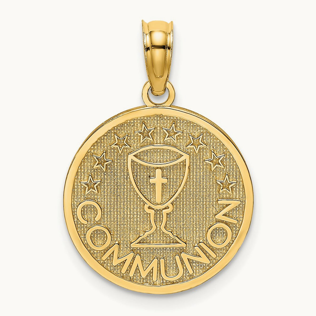 Textured Communion Cup on Round Disc Charm, 14K