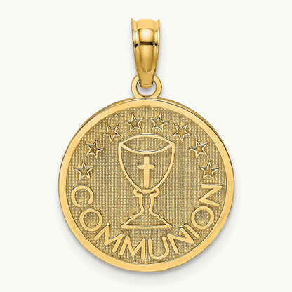 Textured Communion Cup on Round Disc Charm, 14K