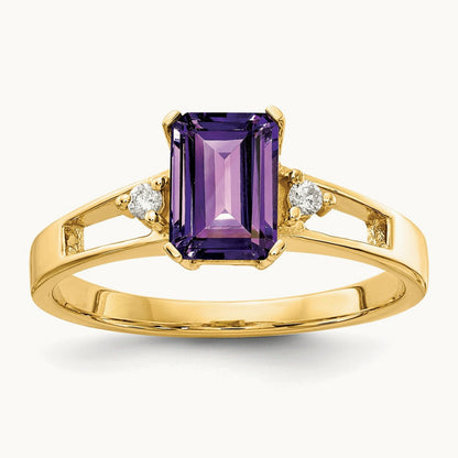 Emerald Cut Amethyst AA Diamond ring — photo set