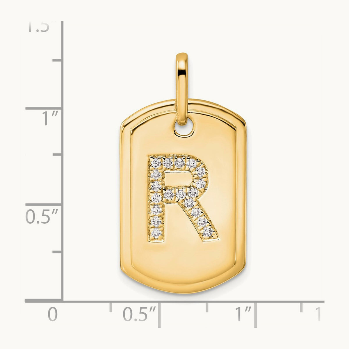 Diamond Dog Tag Charm — 14K Yellow Gold, R