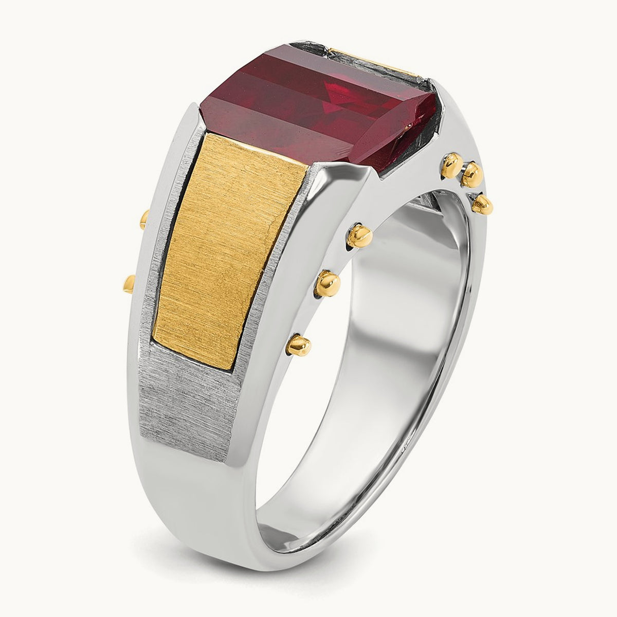 IBGoodman Men's Created Garnet Complete Ring, 14K Two-tone